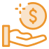 Coin floating over hand icon illustration