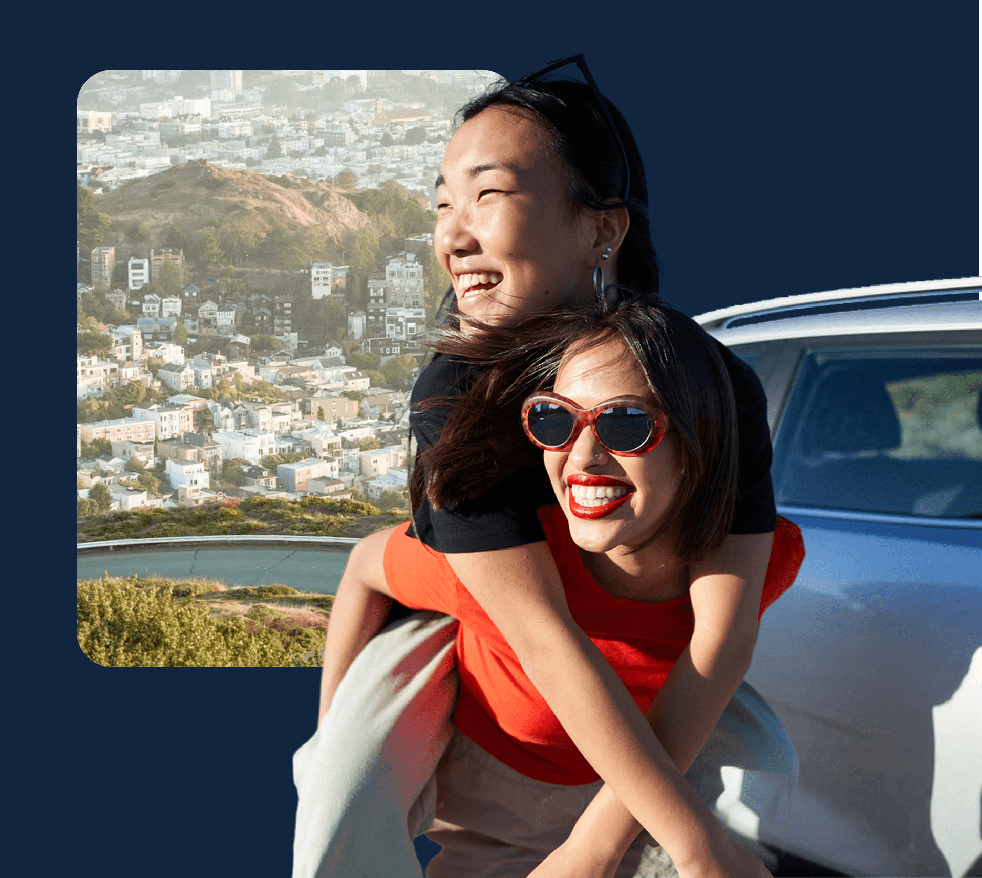 women on road trip