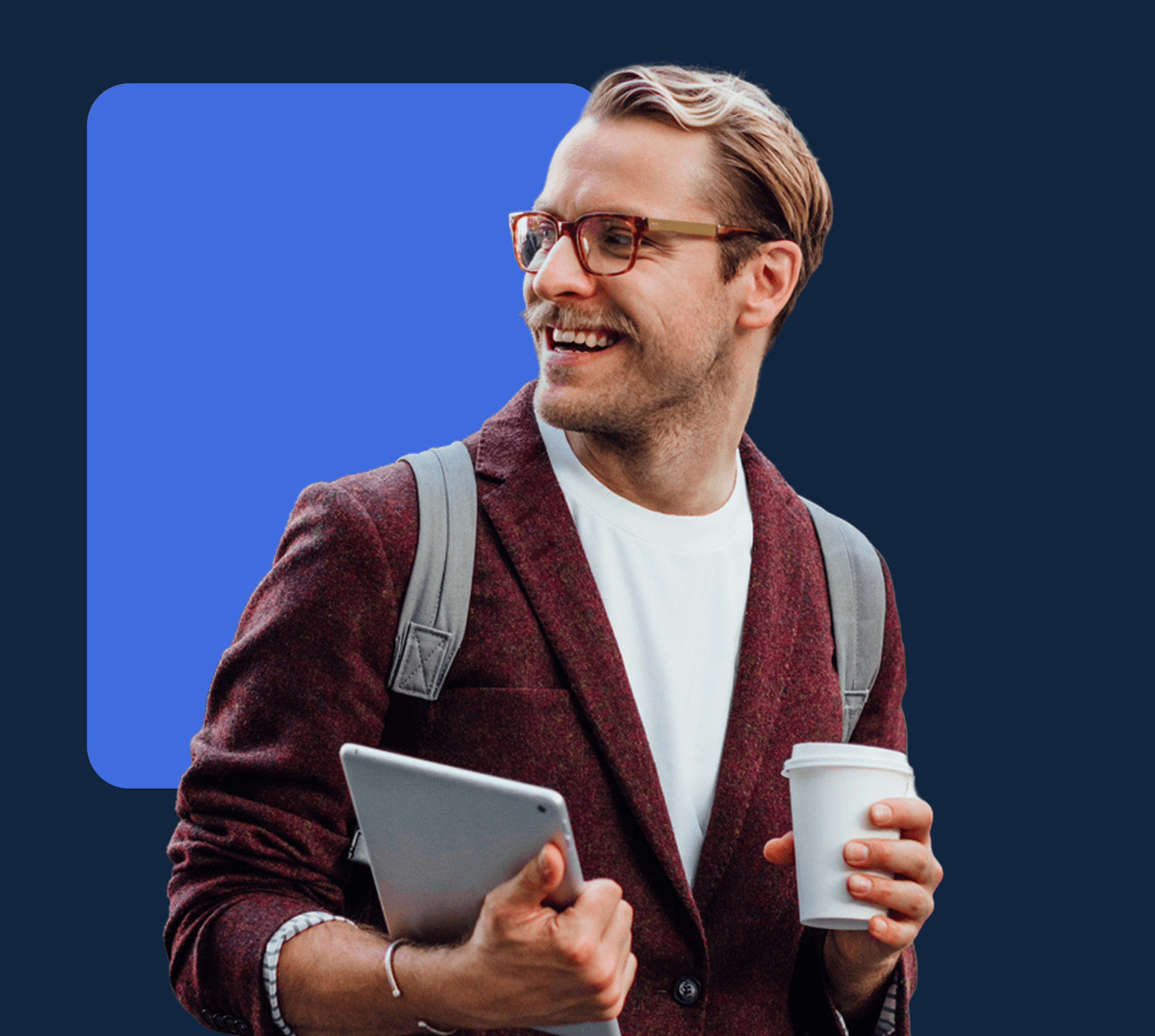 man with a tablet on the go